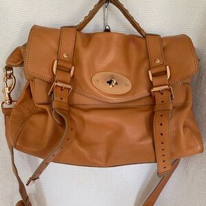 Mulberry warm tan Alexa satchel crossbody leather with copper hardware.